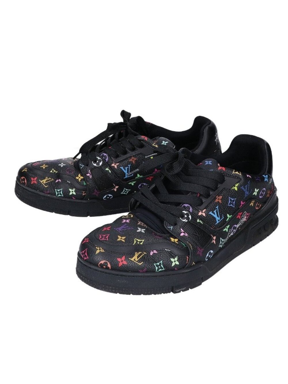 Louis Vuitton Takashi Murakami Black Multicolor Leather LV Trainer Sneakers 8.5
